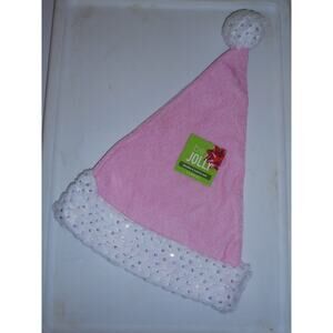 Christmas Santa Hat Pink with Silver Sequins Dots on Brim 18″ Tall Merry Brite